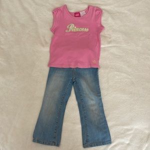 Bundle Deal.  White top size 6X.  Pink top size 6X.  Blue jeans size 4T.